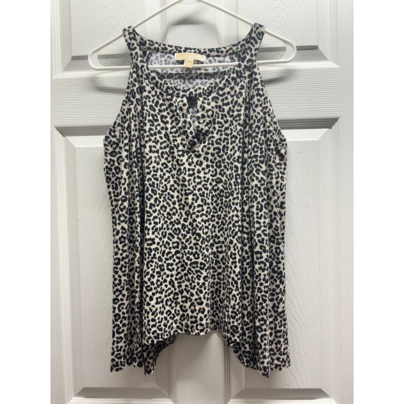 Michael Kors Women's Size Large Leopard Cheetah Long Sleeve Cold Shoulder Top - Picture 1 of 7